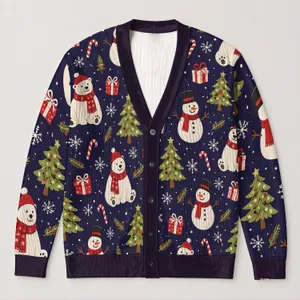Snowman Polar Bear Holiday Cheer for Cozy Winter Gatherings and Family Festivities All-over Print Knitted Cardigan