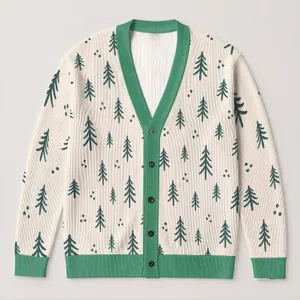 Teal Evergreen Trees for Cozy Winter Holiday Layering and Everyday Outdoor Lovers All-over Print Knitted Cardigan