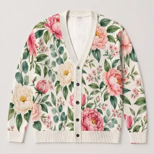 Pink Peony Garden Motifs for Romantic Everyday Layering and Feminine Spring Style All-over Print Knitted Cardigan