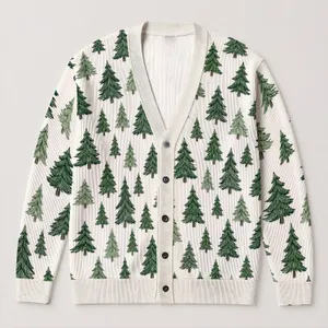 Green Christmas Tree Holiday Style for Festive Gatherings and Cozy Winter Layering All-over Print Knitted Cardigan
