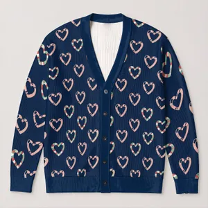 Candy Cane Heart Motifs for Festive Date Nights and Casual Layering for Women Everywhere All-over Print Knitted Cardigan