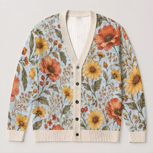 Autumn Wildflower Garden Blooms For Everyday Layering, Weekend Travel, And Brunch All-over Print Knitted Cardigan