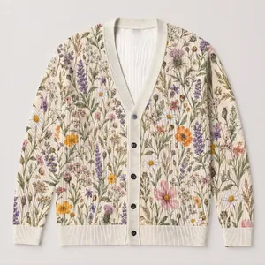 Wildflower Meadow Blooms for Spring Layering, Lavender Floral Style for Everyday Women All-over Print Knitted Cardigan