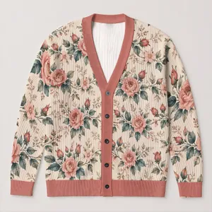 Delicate Pink Rose Blooms For Spring Layering And Feminine Everyday Garden Style All-over Print Knitted Cardigan