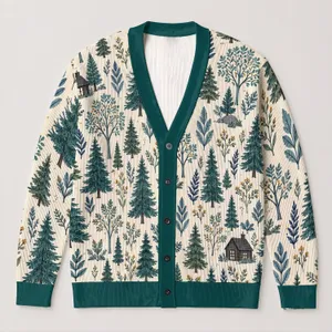 Woodland Trees And Cabin Retreat For Cozy Weekend Getaways, Nature-Loving Women Outdoors All-over Print Knitted Cardigan