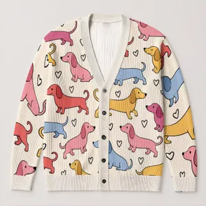 Colorful Dachshund Hearts For Casual Spring Layering And Thoughtful Dog Lover Gifts All-over Print Knitted Cardigan