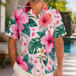 Pink Hibiscus Tropical Floral Beach Style for Couples on Romantic Island Getaways Hawaiian Shirt