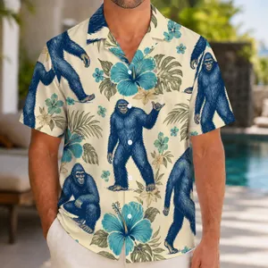 Bigfoot Sasquatch Island Adventure Motif for Beach Vacations and Outdoor Explorers Hawaiian Shirt