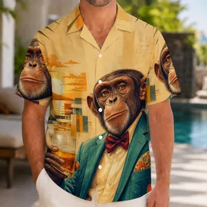 Chimpanzee Toasting Amber Cocktail Tropical Vacation Style For Men And Party Wear Hawaiian Shirt
