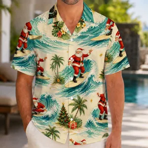 Santa Surfing Tropical Christmas Waves For Beach Holidays And Festive Gifts For Men Hawaiian Shirt