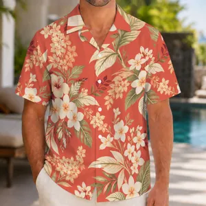 Red Tropical Couple Vacation Outfit For Beach Travel And Matching Holiday Getaways Hawaiian Shirt