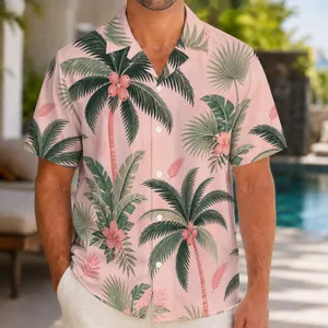 Pink Palm Coconut Leaf Motif for Relaxed Resort Vacations, Beach Days, and Island Getaways Hawaiian Shirt