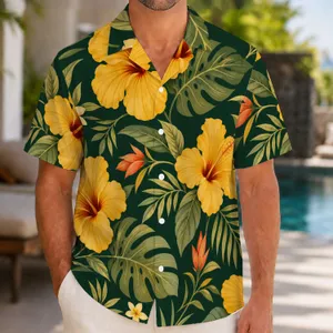 Yellow Hibiscus Family Beach Style For Dog Lovers Matching Vacation Holiday Outfits Hawaiian Shirt