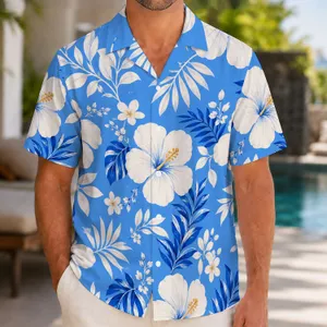 Blue Hibiscus Blooms for Coordinated Resort Getaways, Couples, and Honeymoon Trips Hawaiian Shirt
