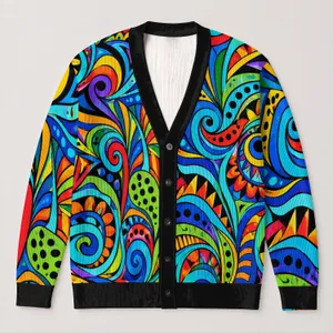 Vibrant Colorful Psychedelic Swirls and Geometric Shapes for Everyday Layering Women All-over Print Knitted Cardigan