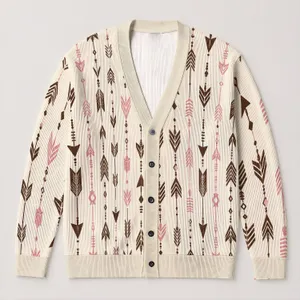 Boho Arrow Motif Style For Casual Layering And Weekend Outfits For Women Year-Round All-over Print Knitted Cardigan