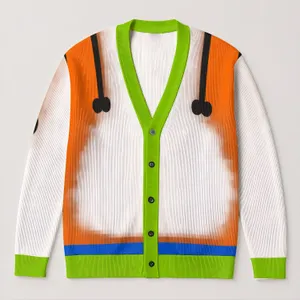 Goofy Halloween Costume Colorblock Style for Spooky Season Parties and Character Fans All-over Print Knitted Cardigan
