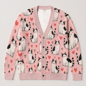 Playful Cat Hearts for Casual Vacation Days and Sweet Everyday Style for Women and Weekends All-over Print Knitted Cardigan