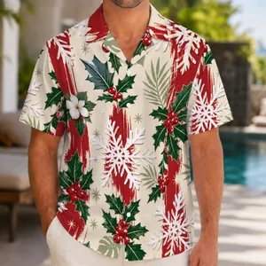 Red Green Holly Snowflake Holiday Style for Winter Gatherings and Festive Menswear Hawaiian Shirt