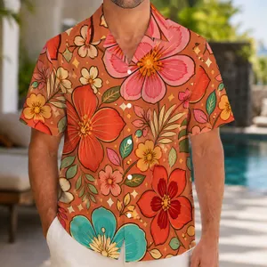 Retro Floral Burst in Coral and Teal for Resort Getaways and Weekend Street Style Hawaiian Shirt