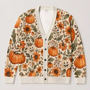 Women's Pumpkin Flower Jack-O-Lanterns for Autumn Layering and Halloween Gatherings All-over Print Knitted Cardigan