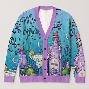 Midnight Margarita Tequila Bottles for Witchy Night-Out Styling and Cozy Gift Giving All-over Print Knitted Cardigan