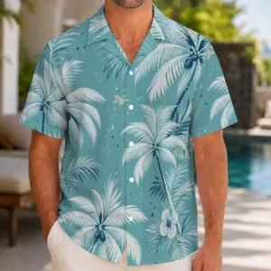 Teal Palm Frond Motifs for Relaxed Resort Weekends and Island Vacations for Stylish Men Hawaiian Shirt