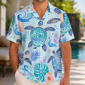 Sea Turtle Plumeria Island Escape for Beach Vacations, Summer Travel and Men Hawaiian Shirt