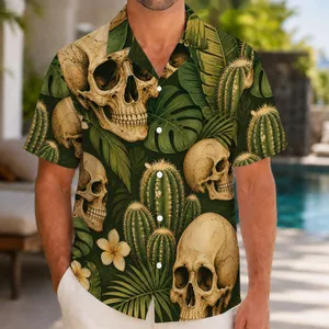 Cactus Skulls And Tropical Leaves For Festival Nights, Resort Getaways, And Urban Men Hawaiian Shirt