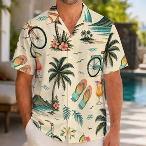 Retro Beach Bicycle Island Scene For Summer Vacations And Coastal Weekends For Men Hawaiian Shirt