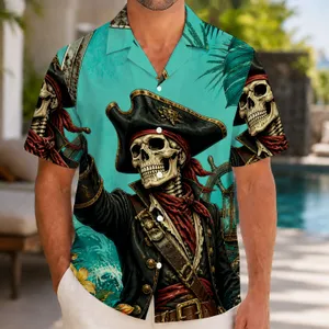 Skull Pirate Adventure For Beach Days And Island Nights, Bold Coastal Style Wear Hawaiian Shirt