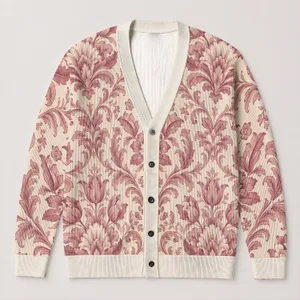 Dusty Rose Damask Florals for Soft Spring Layers, Romantic Everyday Styling, and Gifting All-over Print Knitted Cardigan
