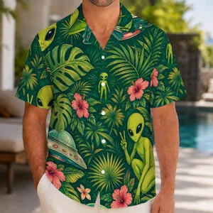 Funny Green Alien UFO Jungle Escape for Space Parties, Vacations, and Sci-Fi Fans Hawaiian Shirt