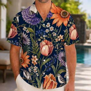 Midnight Garden Florals And White Birds For Resort Vacations And Summer Travel Hawaiian Shirt