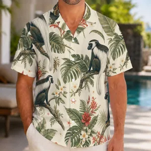 Colobus Monkey Tropical Botanical Scene for Resort Getaways and Island Travel Style Hawaiian Shirt