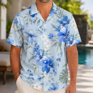 Blue Watercolor Floral Couple Style For Island Vacations And Summer Resort Days Away Hawaiian Shirt