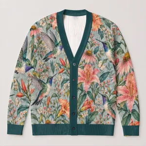 Hummingbird Wildflower Garden For Relaxed Spring Layering And Everyday Gift Giving All-over Print Knitted Cardigan