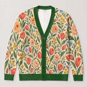 Red Tulip Floral Garden for Spring Vacation Style and Relaxed Everyday Layering for Women All-over Print Knitted Cardigan