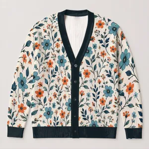 Teal Orange Floral Botanical Layering Style for Casual Autumn Days and Gifts for Her All-over Print Knitted Cardigan