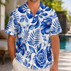Blue Botanical Floral Matching Couple Resort Wear For Summer Vacation Getaways Together Hawaiian Shirt