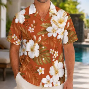 Red Tropical Floral Matching Vacation Outfits for Couples at Resort Beach Getaways Hawaiian Shirt