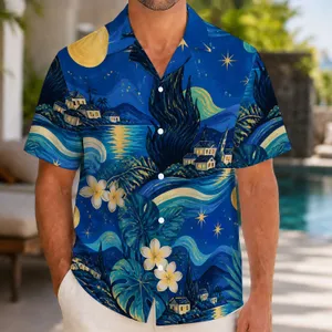 Cobalt Starry Night Swirls for Summer Lounging, Couples’ Getaways, and Gift Giving Hawaiian Shirt