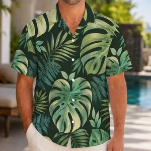 Black Monstera Leaves For Beach Getaways And Couples Tropical Vacation Escapes Together Hawaiian Shirt