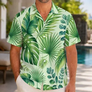 Tropical Green Monstera Leaves For Cruise Vacations And Matching Family Beach Outfits Hawaiian Shirt