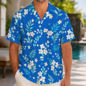 Cobalt Blue Micro-Flower Golf Couple Motif for Matching Resort Vacation Outfits Together Hawaiian Shirt