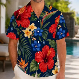Tropical Hibiscus and Plumeria Blooms for Island Vacations and Resort Weekends for Men Hawaiian Shirt