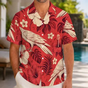 Red Raven Hibiscus Tropical Vacation Gift for Crow and Gothic Island Style Fans Everywhere Hawaiian Shirt