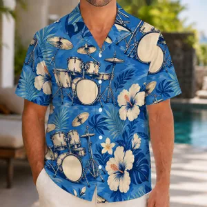 Drum Kit Hibiscus Rhythm for Beach Getaways and Summer Parties, Tropical Music Lovers Hawaiian Shirt