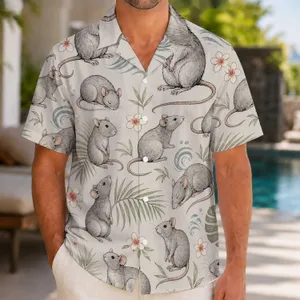 Hand-Drawn Rat Garden Motif for Playful Island Weekends and Animal-Loving Women Hawaiian Shirt
