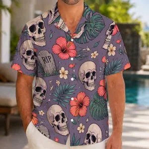 Skull And Orange Hibiscus Halloween Style For Tropical Parties And Island Getaways Hawaiian Shirt